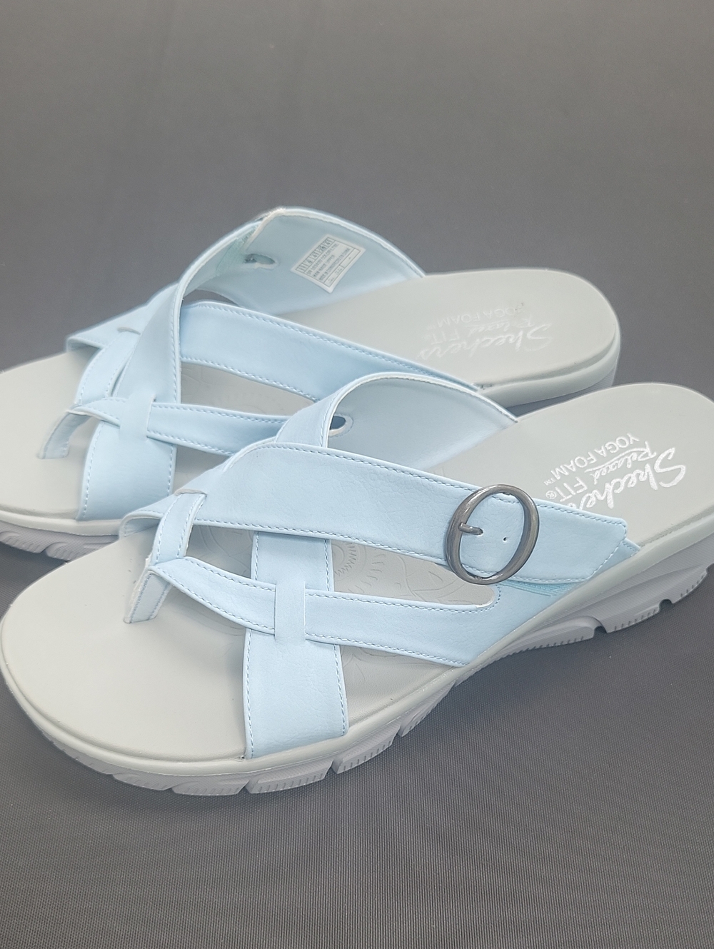 Skechers Women's Pale Blue Cross-Strap Slide Sandals with Buckle